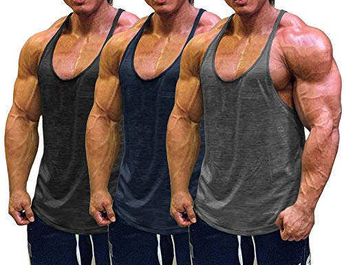 Muscle Cmdr Herren Workout Stringer Tanktops Y-Back Gym Fitness Trägershirt,Männer Muskelshirt Training Achselshirt Sport(Schwarz, Grau, Blau, Dünne Schulter, L) von Muscle Cmdr