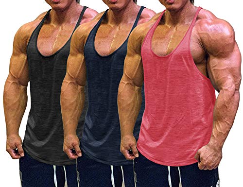 Muscle Cmdr Herren Workout Stringer Tanktops Y-Back Gym Fitness Trägershirt,Männer Muskelshirt Training Achselshirt Sport(Schwarz, Pink, Blau, dünne Schulter, M) von Muscle Cmdr