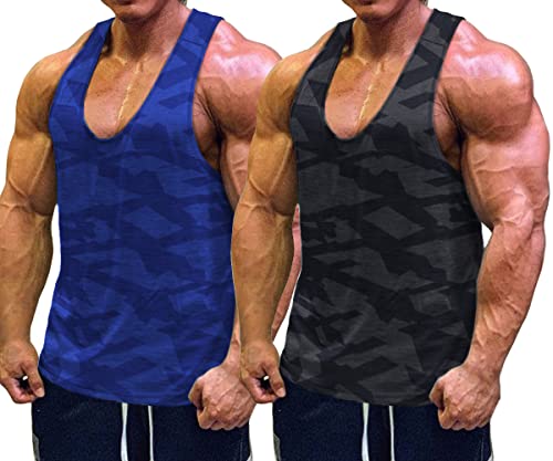 Muscle Cmdr Herren Workout Tank Top Running Bodybuilding Training Ärmelloses Shirt（Schwarz/Blau/M） von Muscle Cmdr