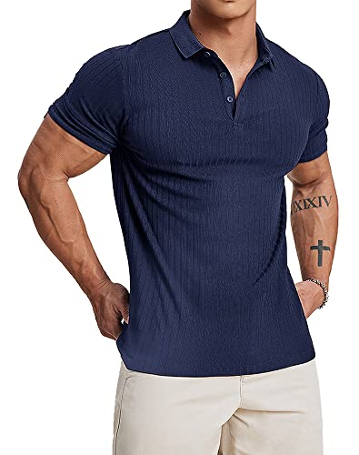 Muscle Cmdr Poloshirt Herren Kurzarm Baumwolle T Shirts Männer Hemd T-Shirt Slim Fit Golf Sports Blau/2XL von Muscle Cmdr