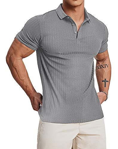 Muscle Cmdr Poloshirt Herren Kurzarm Baumwolle T Shirts Männer Hemd T-Shirt Slim Fit Golf Sports Grau/2XL von Muscle Cmdr