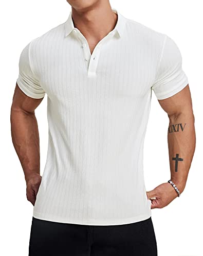 Muscle Cmdr Poloshirt Herren Kurzarm Baumwolle T Shirts Männer Hemd T-Shirt Slim Fit Golf Sports Weiß/L von Muscle Cmdr
