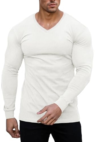 Muscle Cmdr Slim Fit V-Ausschnitt Langarm Muskel-Thermo-T-Shirt Lässiger Gerippter Pullover Leichter Pullover Unterhemden Weiß M Muscle Cmdr Slim Fit V-Ausschnitt Langarm Muskel-Thermo-T-Shirt Lässiger Gerippter Pullover Leichter Pullover Unterhemden Weiß M von Muscle Cmdr
