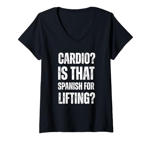 Damen Cardio ist das Spanisch für Gewichtheben? Workout-Witz, altmodisch T-Shirt mit V-Ausschnitt Damen Cardio ist das Spanisch für Gewichtheben? Workout-Witz, altmodisch T-Shirt mit V-Ausschnitt von Muscle Daddy Apparel Co.