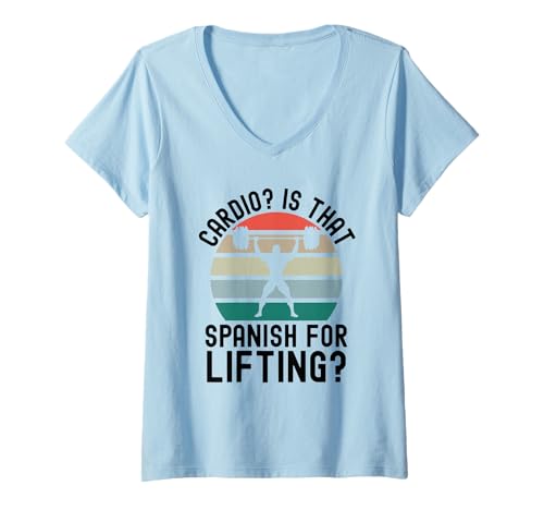 Damen Cardio ist das Spanisch für Gewichtheben? lustiges Workout im Retro-Stil T-Shirt mit V-Ausschnitt Damen Cardio ist das Spanisch für Gewichtheben? lustiges Workout im Retro-Stil T-Shirt mit V-Ausschnitt von Muscle Daddy Apparel Co.