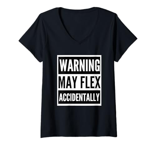 Damen Warnschild mit Aufschrift Warning May Flex Accidentally Funny Work T-Shirt mit V-Ausschnitt Damen Warnschild mit Aufschrift Warning May Flex Accidentally Funny Work T-Shirt mit V-Ausschnitt von Muscle Daddy Apparel Co.