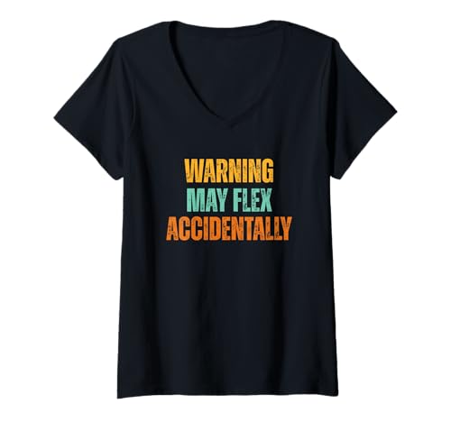 Damen Warnung: Kann Sich versehentlich verbiegen, lustiges Vintage-Trainingsprogramm T-Shirt mit V-Ausschnitt Damen Warnung: Kann Sich versehentlich verbiegen, lustiges Vintage-Trainingsprogramm T-Shirt mit V-Ausschnitt von Muscle Daddy Apparel Co.