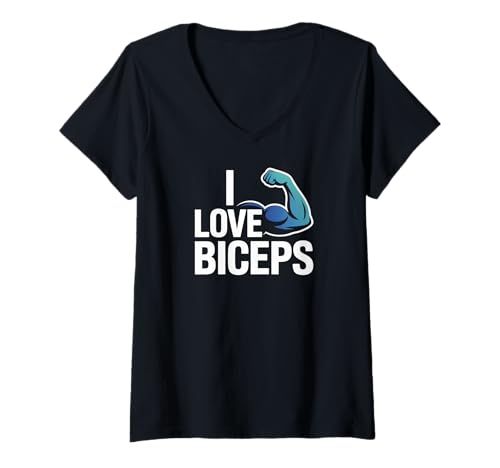 Damen I Love Bizeps Krafttraining Gym T-Shirt mit V-Ausschnitt Damen I Love Bizeps Krafttraining Gym T-Shirt mit V-Ausschnitt von Muscle Enthusiast Fitness Gym Motivation