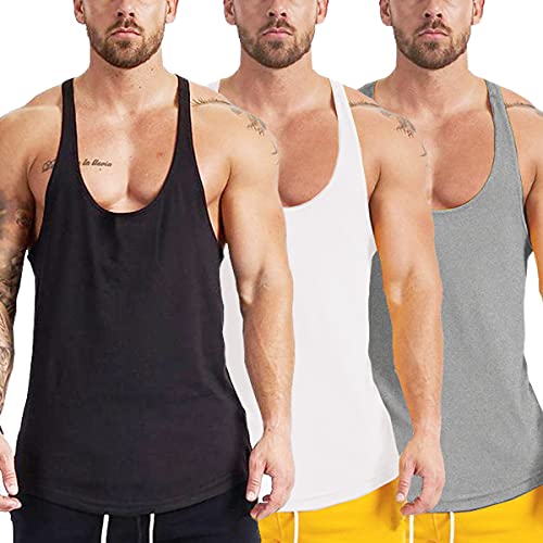 Muscle Killer Herren Bodybuilding Stringer Tank Tops Y-Back Gym Fitness T-Shirts 3er-Pack - Grau - Mittel von Muscle Killer