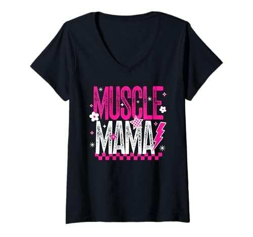Damen Muscle Mama Workout Gym Frauen Gewichtheben Retro Geschenk T-Shirt mit V-Ausschnitt von Muscle Mama T-Shirt Co.