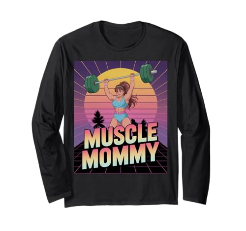 Anime Muscle Mommy Weightlifting Fitness Girl Aesthetic Langarmshirt von Muscle Mommy Fitness Gym Aesthetic 80s Vaporwave