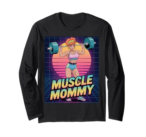 Anime Muscle Mommy Weightlifting Fitness Girl Aesthetic Langarmshirt von Muscle Mommy Fitness Gym Aesthetic 80s Vaporwave