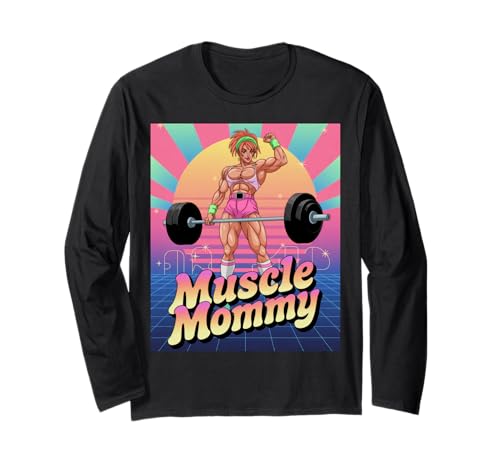 Anime Muscle Mommy Weightlifting Fitness Girl Aesthetic Langarmshirt von Muscle Mommy Fitness Gym Aesthetic 80s Vaporwave