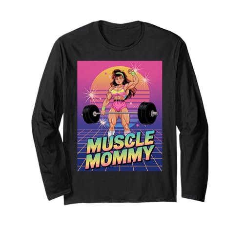 Anime Muscle Mommy Weightlifting Fitness Girl Aesthetic Langarmshirt von Muscle Mommy Fitness Gym Aesthetic 80s Vaporwave