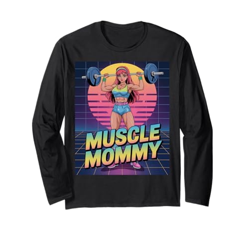 Anime Muscle Mommy Weightlifting Fitness Girl Aesthetic Langarmshirt von Muscle Mommy Fitness Gym Aesthetic 80s Vaporwave