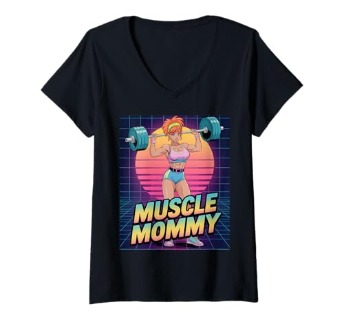 Damen Anime Muscle Mommy Weightlifting Fitness Girl Aesthetic T-Shirt mit V-Ausschnitt Damen Anime Muscle Mommy Weightlifting Fitness Girl Aesthetic T-Shirt mit V-Ausschnitt von Muscle Mommy Fitness Gym Aesthetic 80s Vaporwave