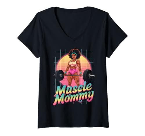 Damen Anime Muscle Mommy Weightlifting Fitness Girl Aesthetic T-Shirt mit V-Ausschnitt Damen Anime Muscle Mommy Weightlifting Fitness Girl Aesthetic T-Shirt mit V-Ausschnitt von Muscle Mommy Fitness Gym Aesthetic 80s Vaporwave
