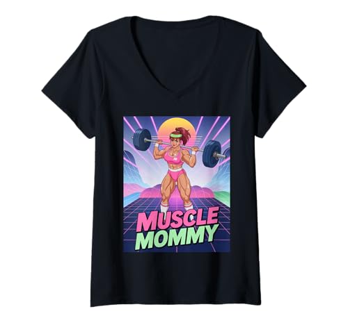 Damen Anime Muscle Mommy Weightlifting Fitness Girl Aesthetic T-Shirt mit V-Ausschnitt Damen Anime Muscle Mommy Weightlifting Fitness Girl Aesthetic T-Shirt mit V-Ausschnitt von Muscle Mommy Fitness Gym Aesthetic 80s Vaporwave