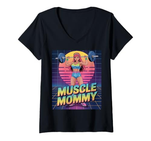 Damen Anime Muscle Mommy Weightlifting Fitness Girl Aesthetic T-Shirt mit V-Ausschnitt Damen Anime Muscle Mommy Weightlifting Fitness Girl Aesthetic T-Shirt mit V-Ausschnitt von Muscle Mommy Fitness Gym Aesthetic 80s Vaporwave