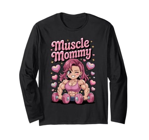 Cute Chibi Anime Muscle Mommy Weightlifting Fitness Girl Langarmshirt von Muscle Mommy Fitness Gym Aesthetic