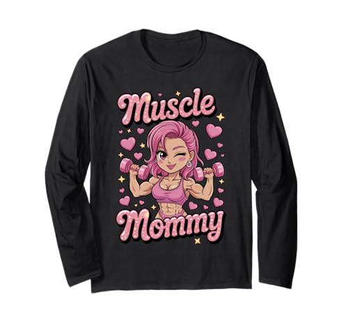 Cute Chibi Anime Muscle Mommy Weightlifting Fitness Girl Langarmshirt von Muscle Mommy Fitness Gym Aesthetic