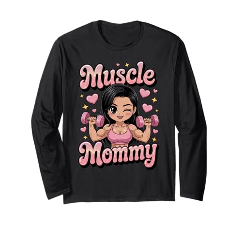 Cute Chibi Anime Muscle Mommy Weightlifting Fitness Girl Langarmshirt von Muscle Mommy Fitness Gym Aesthetic