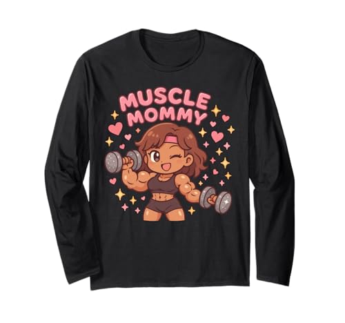 Cute Chibi Anime Muscle Mommy Weightlifting Fitness Girl Langarmshirt von Muscle Mommy Fitness Gym Aesthetic