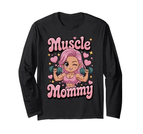Cute Chibi Anime Muscle Mommy Weightlifting Fitness Girl Langarmshirt von Muscle Mommy Fitness Gym Aesthetic