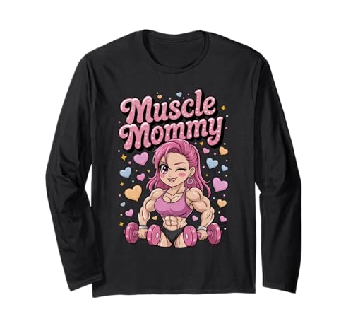 Cute Chibi Anime Muscle Mommy Weightlifting Fitness Girl Langarmshirt von Muscle Mommy Fitness Gym Aesthetic