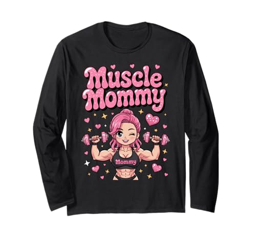 Cute Chibi Anime Muscle Mommy Weightlifting Fitness Girl Langarmshirt von Muscle Mommy Fitness Gym Aesthetic