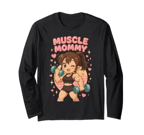 Cute Chibi Anime Muscle Mommy Weightlifting Fitness Girl Langarmshirt von Muscle Mommy Fitness Gym Aesthetic