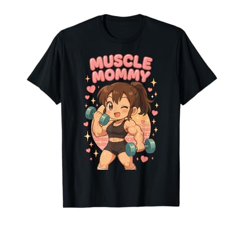 Cute Chibi Anime Muscle Mommy Weightlifting Fitness Girl T-Shirt von Muscle Mommy Fitness Gym Aesthetic