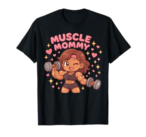 Cute Chibi Anime Muscle Mommy Weightlifting Fitness Girl T-Shirt von Muscle Mommy Fitness Gym Aesthetic