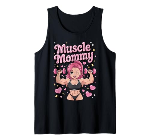 Cute Chibi Anime Muscle Mommy Weightlifting Fitness Girl Tank Top von Muscle Mommy Fitness Gym Aesthetic