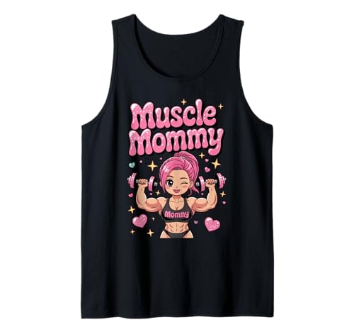 Cute Chibi Anime Muscle Mommy Weightlifting Fitness Girl Tank Top von Muscle Mommy Fitness Gym Aesthetic