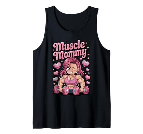 Cute Chibi Anime Muscle Mommy Weightlifting Fitness Girl Tank Top von Muscle Mommy Fitness Gym Aesthetic