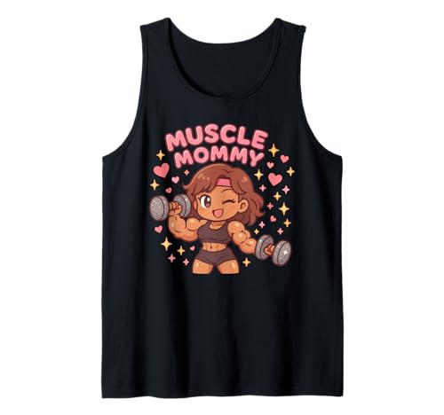 Cute Chibi Anime Muscle Mommy Weightlifting Fitness Girl Tank Top von Muscle Mommy Fitness Gym Aesthetic