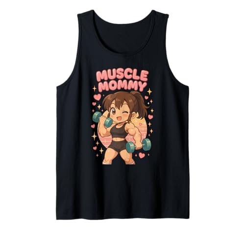 Cute Chibi Anime Muscle Mommy Weightlifting Fitness Girl Tank Top von Muscle Mommy Fitness Gym Aesthetic