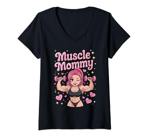 Damen Cute Chibi Anime Muscle Mommy Weightlifting Fitness Girl T-Shirt mit V-Ausschnitt Damen Cute Chibi Anime Muscle Mommy Weightlifting Fitness Girl T-Shirt mit V-Ausschnitt von Muscle Mommy Fitness Gym Aesthetic