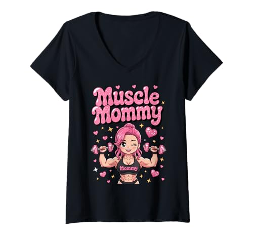 Damen Cute Chibi Anime Muscle Mommy Weightlifting Fitness Girl T-Shirt mit V-Ausschnitt Damen Cute Chibi Anime Muscle Mommy Weightlifting Fitness Girl T-Shirt mit V-Ausschnitt von Muscle Mommy Fitness Gym Aesthetic