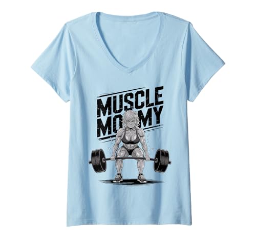 Damen Anime Muscle Mommy Weightlifting Fitness Girl Aesthetic T-Shirt mit V-Ausschnitt von Muscle Mommy Fitness Gym Anime Manga Aesthetic