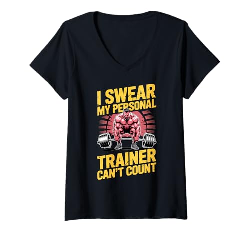 Damen Ich schwöre, Mein Personal Trainer kann Nicht zählen T-Shirt mit V-Ausschnitt Damen Ich schwöre, Mein Personal Trainer kann Nicht zählen T-Shirt mit V-Ausschnitt von Muscle Motivation Gym Lifting Humor
