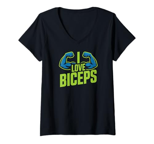 Damen I Love Bizeps Motivational Gym Focus T-Shirt mit V-Ausschnitt Damen I Love Bizeps Motivational Gym Focus T-Shirt mit V-Ausschnitt von Muscle Strength Fitness Enthusiast