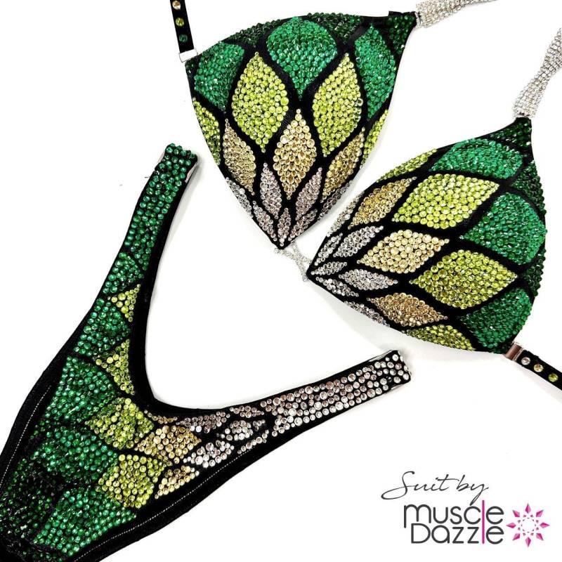 Grüner Figuren-Wettkampfanzug | Fs244 von MuscleDazzle