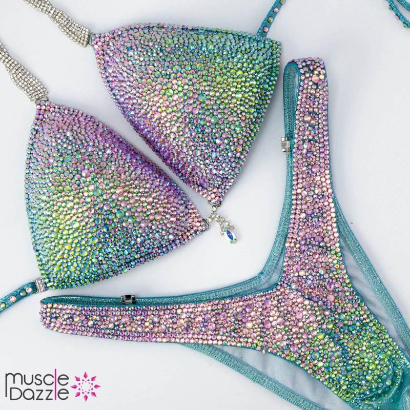 Hellgrüner Ombre-Anzug Mit Spitzenmuster | Fs204 von MuscleDazzle