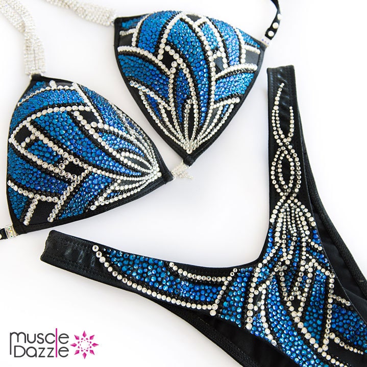 Schwarz-Blauer Figuren-Wettkampfanzug | Fs298 von MuscleDazzle