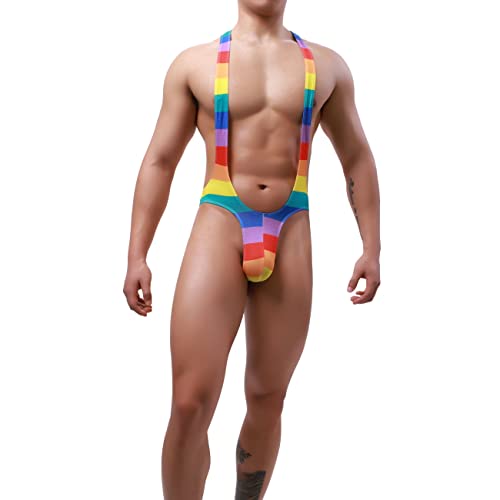 MuscleMate 2022 Neu Herren Singlet Body Rainbow Pride Hot Herren Jumpsuit Flirting Leotard Herren Wrestling Bodysuit, Rainbow Pride, Medium von MuscleMate