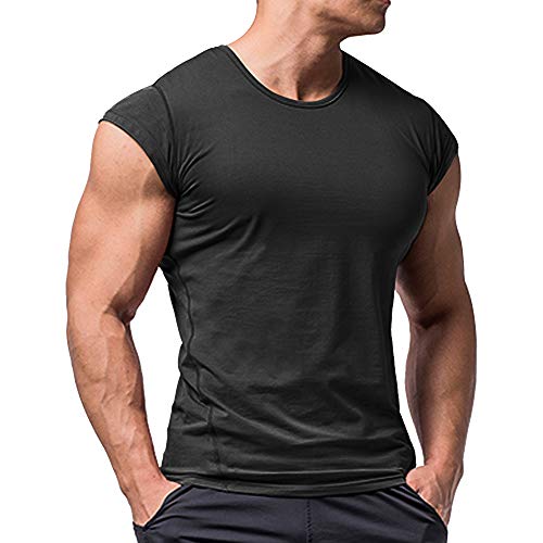 Herren Sportlich T-Shirts Tees Kurz Ärmel Bodybuilding Trainieren Ausbildung Fitness Tops Crew Hals Baumwolle Schwarz S von Muscle Alive