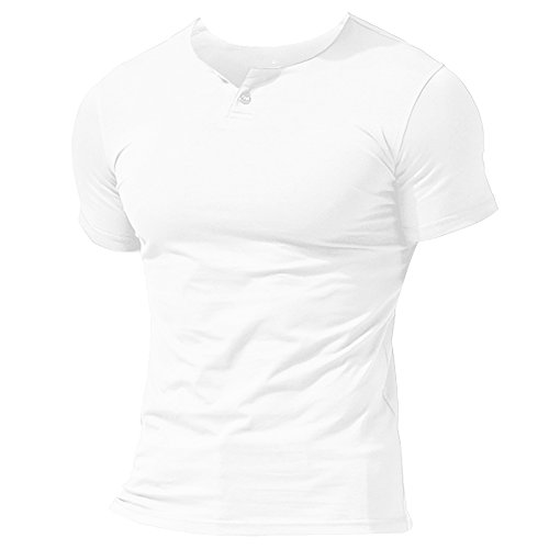 Herren Henley Beiläufig Kurzarm T-Shirt Single Taste Knopfleiste Einfacher V-Ausschnitt Hemden Baumwolle Color Weiß Size Large von Muscle Alive