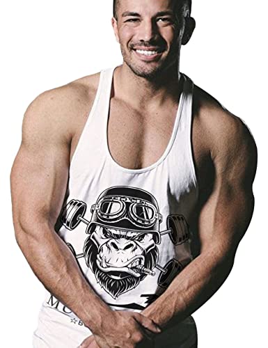 Herren Bodybuilding Tank Tops Hemden Baumwolle Fitness Stringer Sport Shirts Achselshirts weiß M von Muscle Alive